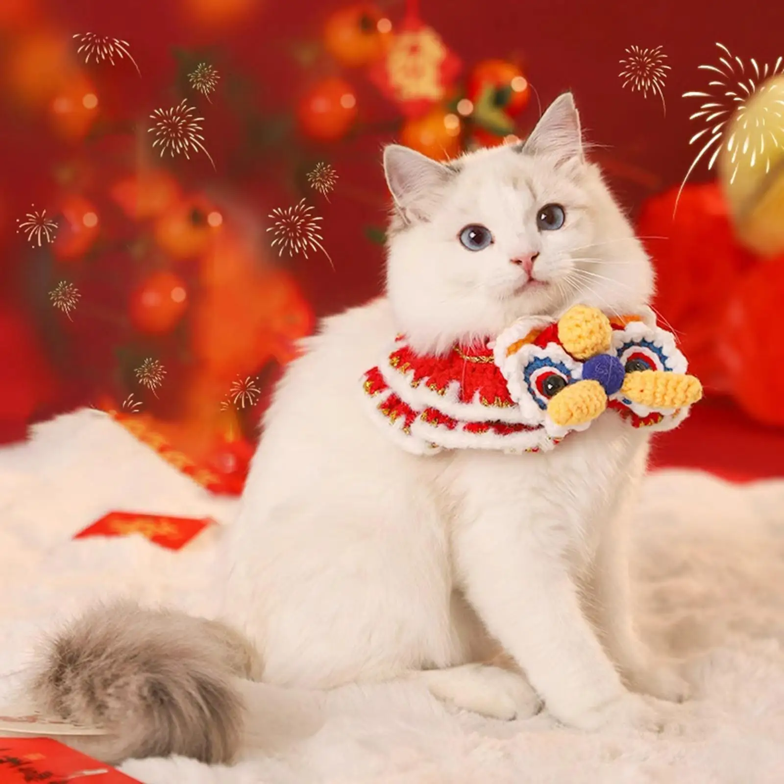 

Вязаный кошачий ошейник крючком для праздника, регулируемый танцевальный лев для щенков, кошек, собак