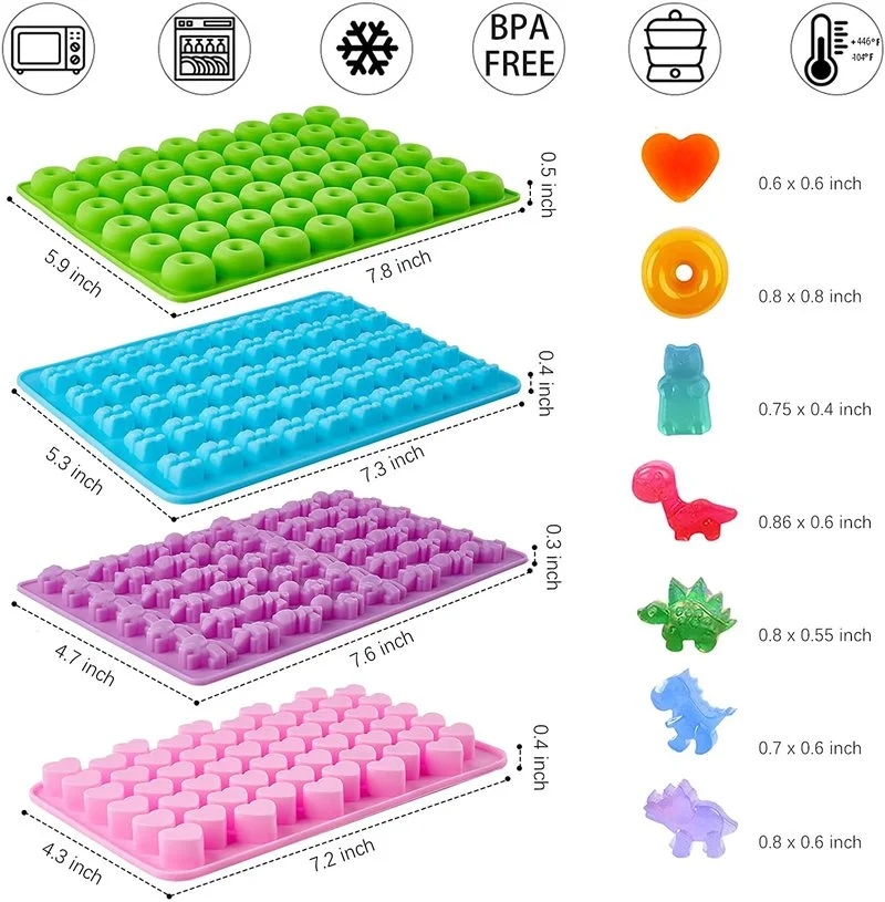 Gummy Bear Mold Silicone Chocolate Mold with Dropper DIY Dinosaur/Bear/Heart and Mini Donuts Valentine\'s Day Party Baking Mold