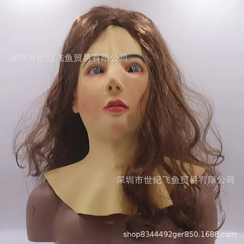 2025 linda mulher máscara de cabelo longo peruca halloween rosto simulação jovem máscara 2025 trajes e acessórios assustadores