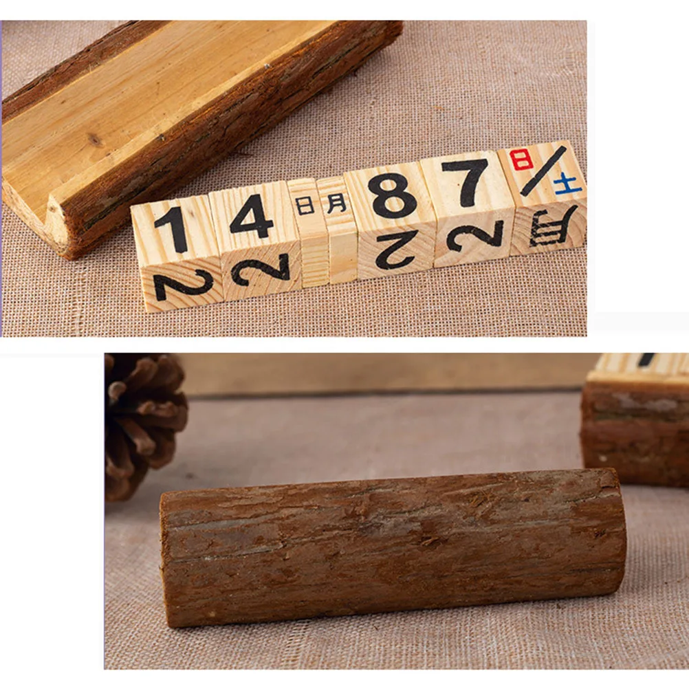 2Pcs Wooden DIY Calendar Creative Desktop Manual Decor Table Date Display Vintage Adornment Home Office Classroom