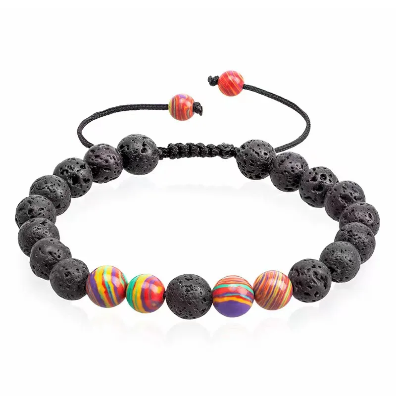 Luxo natural lava pedra grânulo pulseira masculino feminino simples artesanal ajustável 8mm pedra grânulo pulseira para homens feminino jóias presente