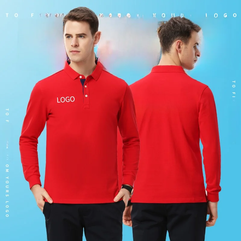 

Custom Logo Embroidered Long Sleeve Collared Men's T-Shirt Advertising Cultural Shirt Business Style Cotton Sweatshirt