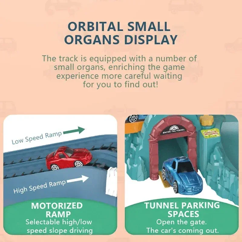 Veículos ferroviários de estrada slide aventura cidade estacionamento com luz e música modelo carro pista brinquedo das crianças para crianças presentes