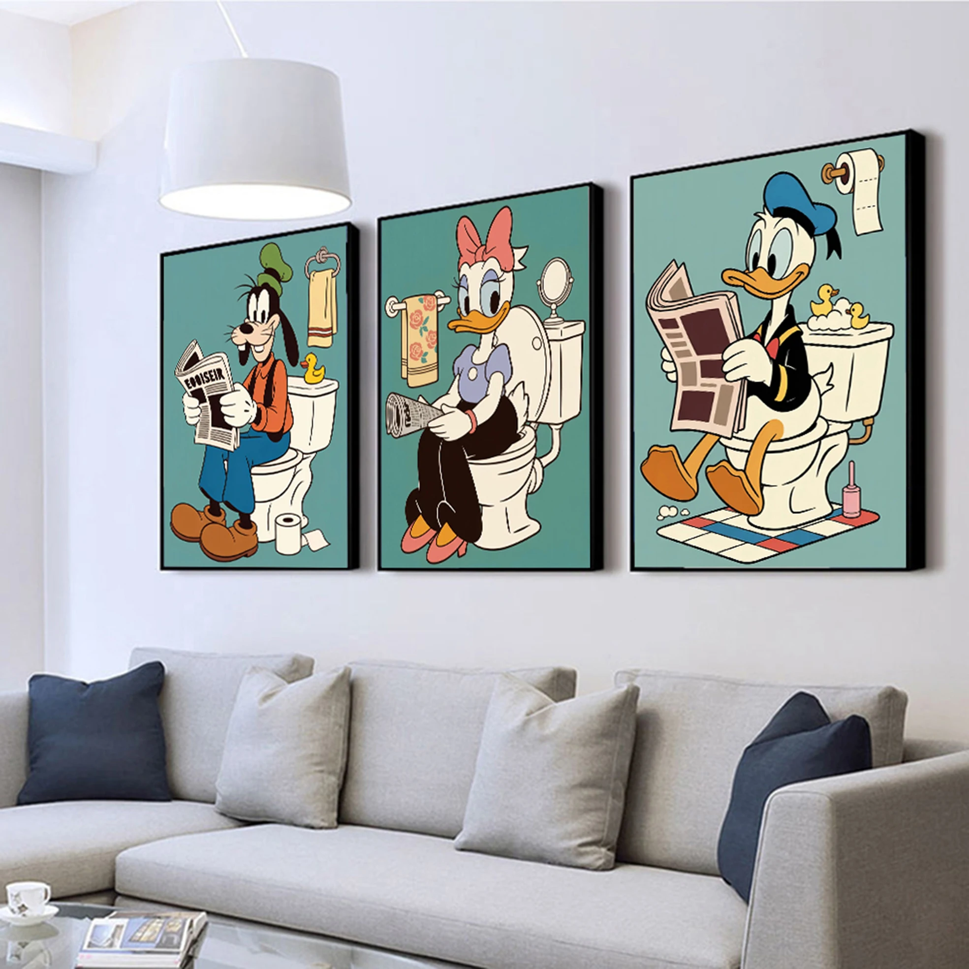 

Donald Duck toilet print Daisy's funny bathroom Disney art canvas poster funny bathroom wall decor toilet print decoration
