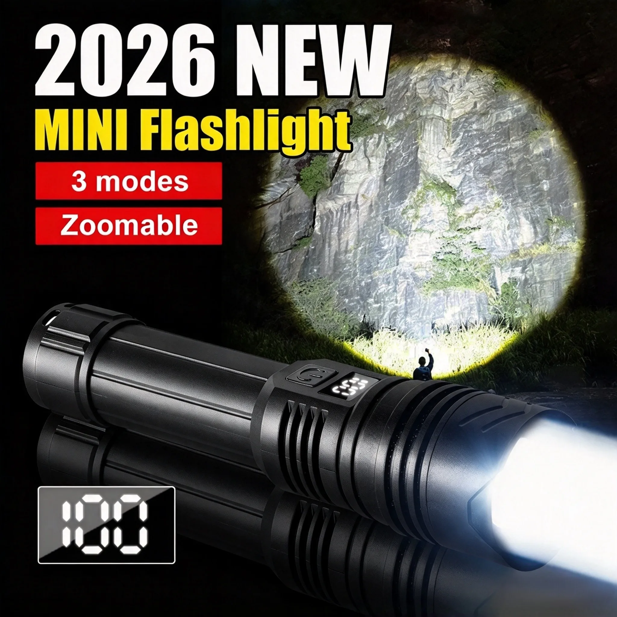 2026 New Mini LED Flashlight Zoomable Torch USB Rechargeable Waterproof Hand Lamp for Camping Hiking Fishing Emergency Outdoor