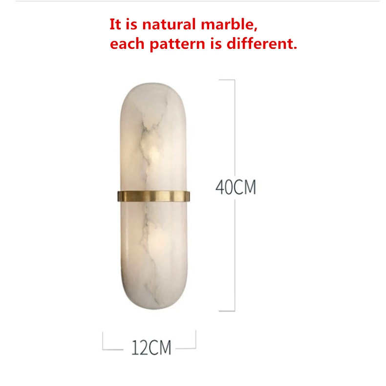 Real Marble LED Wall Lamp Brass Bedroom Parlor Sconce