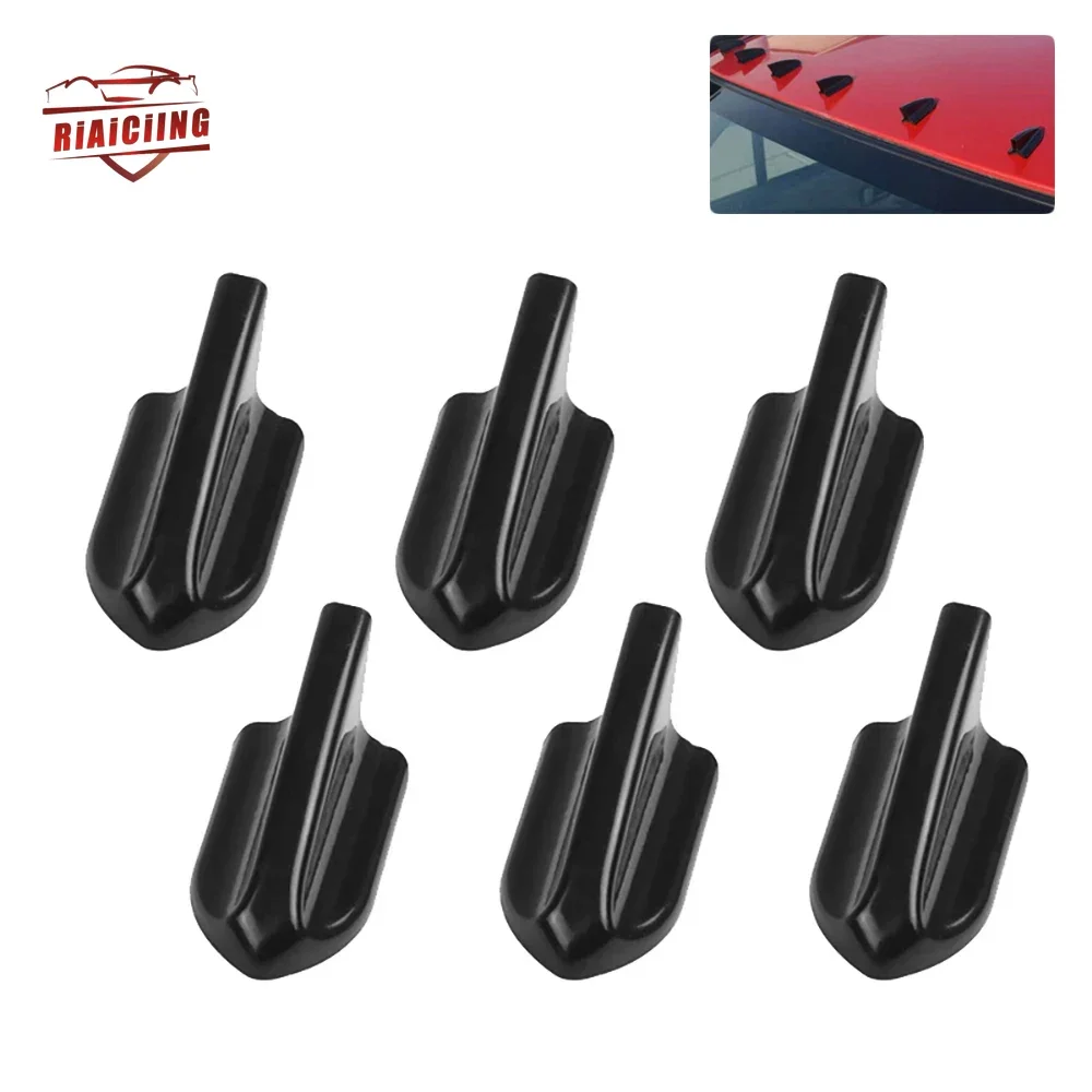 6pcs Carbon fiber style UV-protected & weatherproof Black Car Style PP Roof Shark Fins Spoiler Wing Kit Vortex Generator