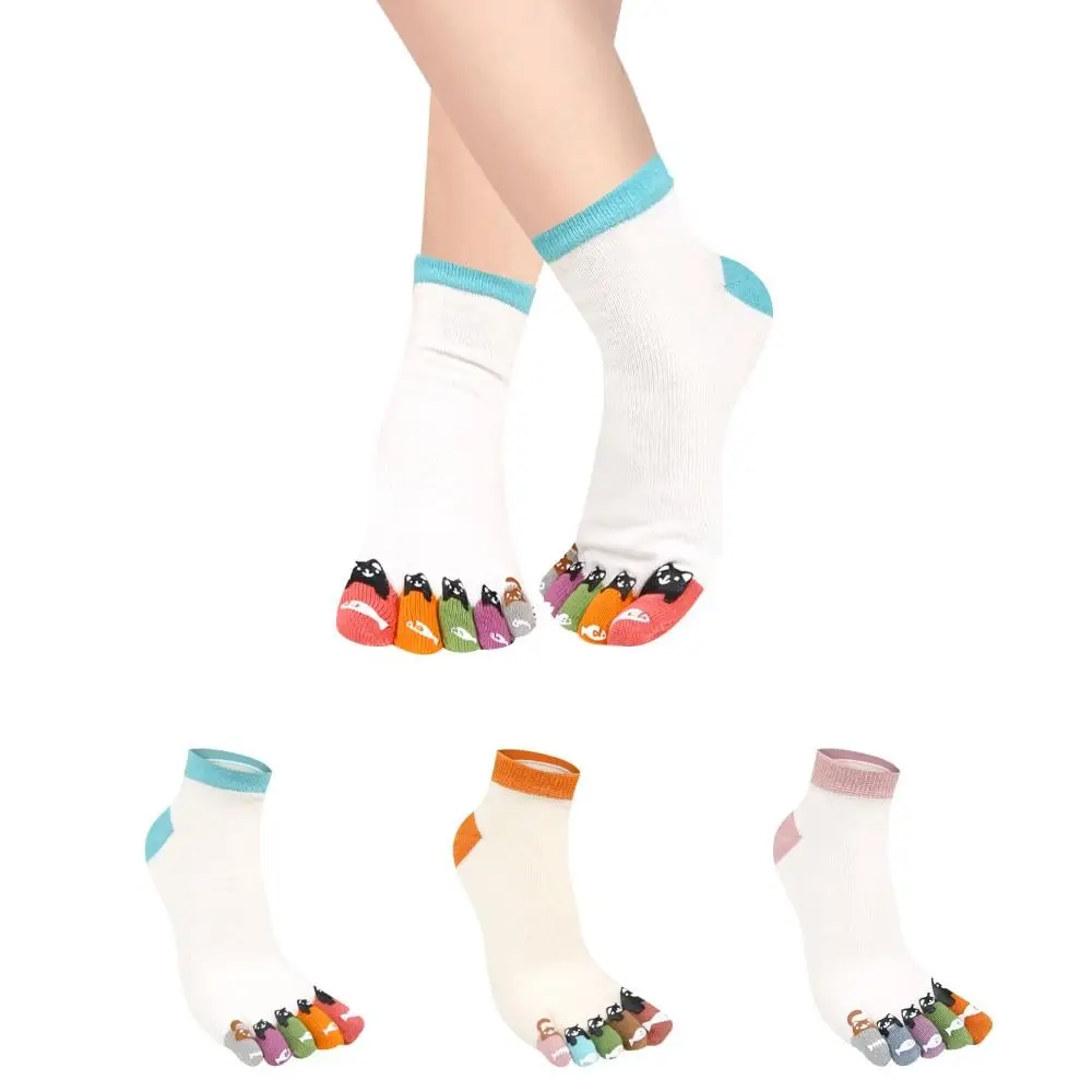 

Cute Funny Cat Pattern Five Finger Socks Breathable Cotton Tabi Toe Socks Non-Slip Athletic Ankle Socks Athletic Activities