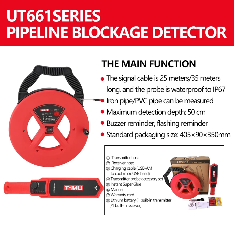 UNI-T UT661 Series Wall Iron Pipe Blockage Detector Diagnostic-tool Scanner Pipeline Blocking Clogging Plumbers Instrument