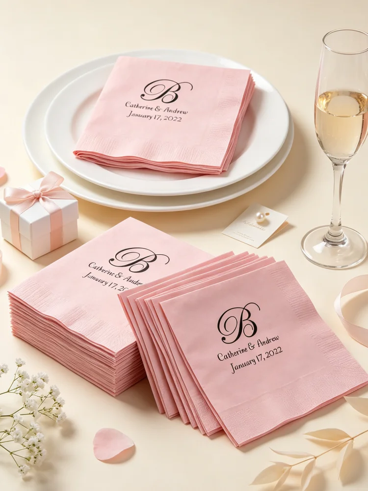 Custom Monogrammed Cocktail Napkins Personalized Wedding Reception Napkins Set of 50, 26 Color Options Party Table Decor Supplie