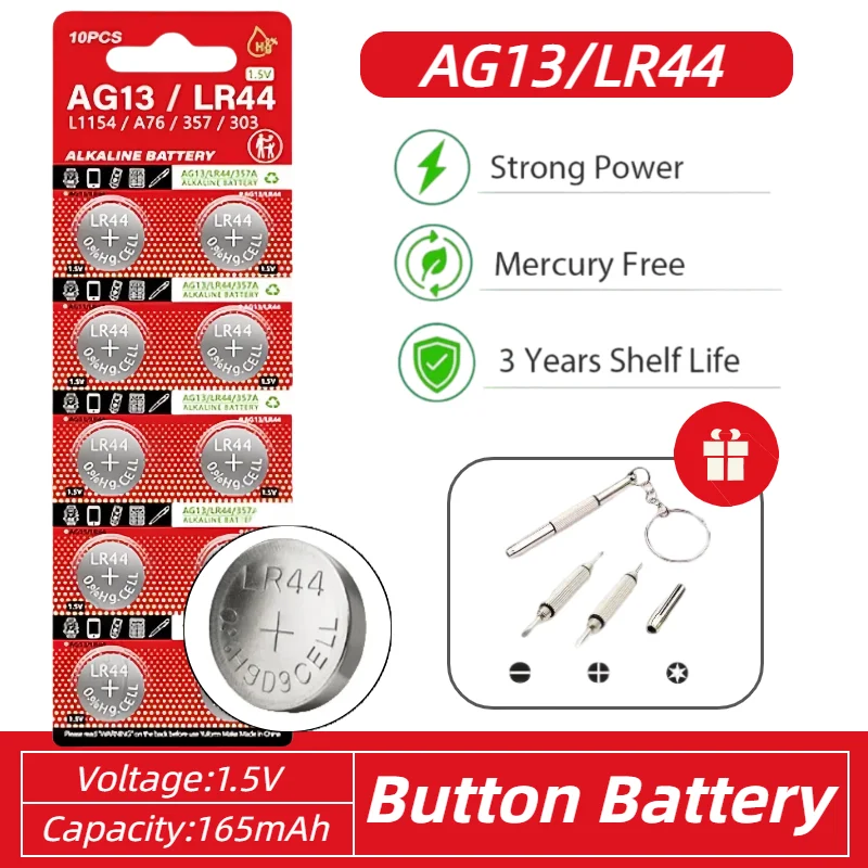 topNew AG13 LR44 Batteries Button 1.5V Cell Battery LR1154 A76 357 357A SR44 Coin Cell Batteries for Watch calculators Toys Remo