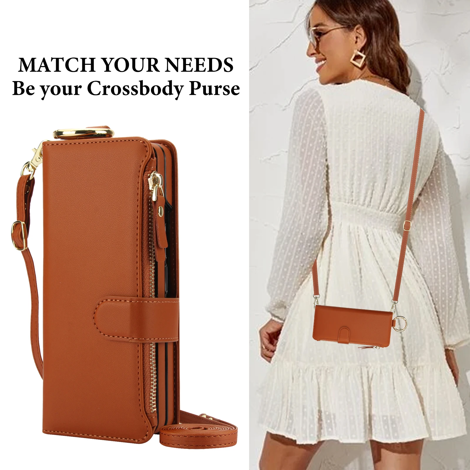 Luxury Lanyard Crossbody Zipper Leather Wallet Ring Card Case For Samsung Galaxy Z Fold 8 Ultra 7 6 5 4 3 5G Cover Accessories