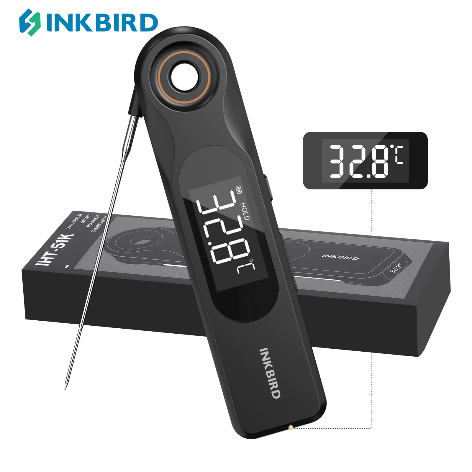 INKBIRD IHT-51K Dual-display Instant Read Food Thermometer 0.5 Sec Super Fast Response IP65 Waterproof for  Cooking Grilling