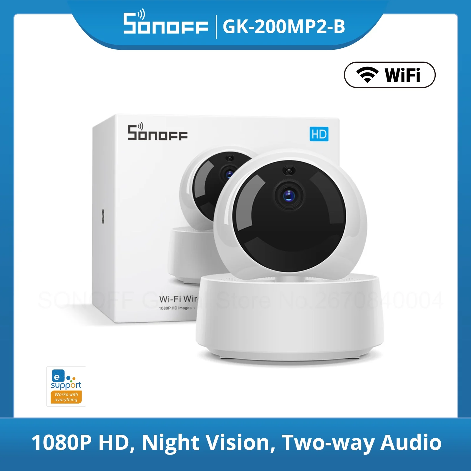 SONOFF GK-200MP2-B Wireless Wifi Camera IP eWeLink APP 360 IR 1080P HD BabyMonitor Surveillance Security Alarm Night Vision