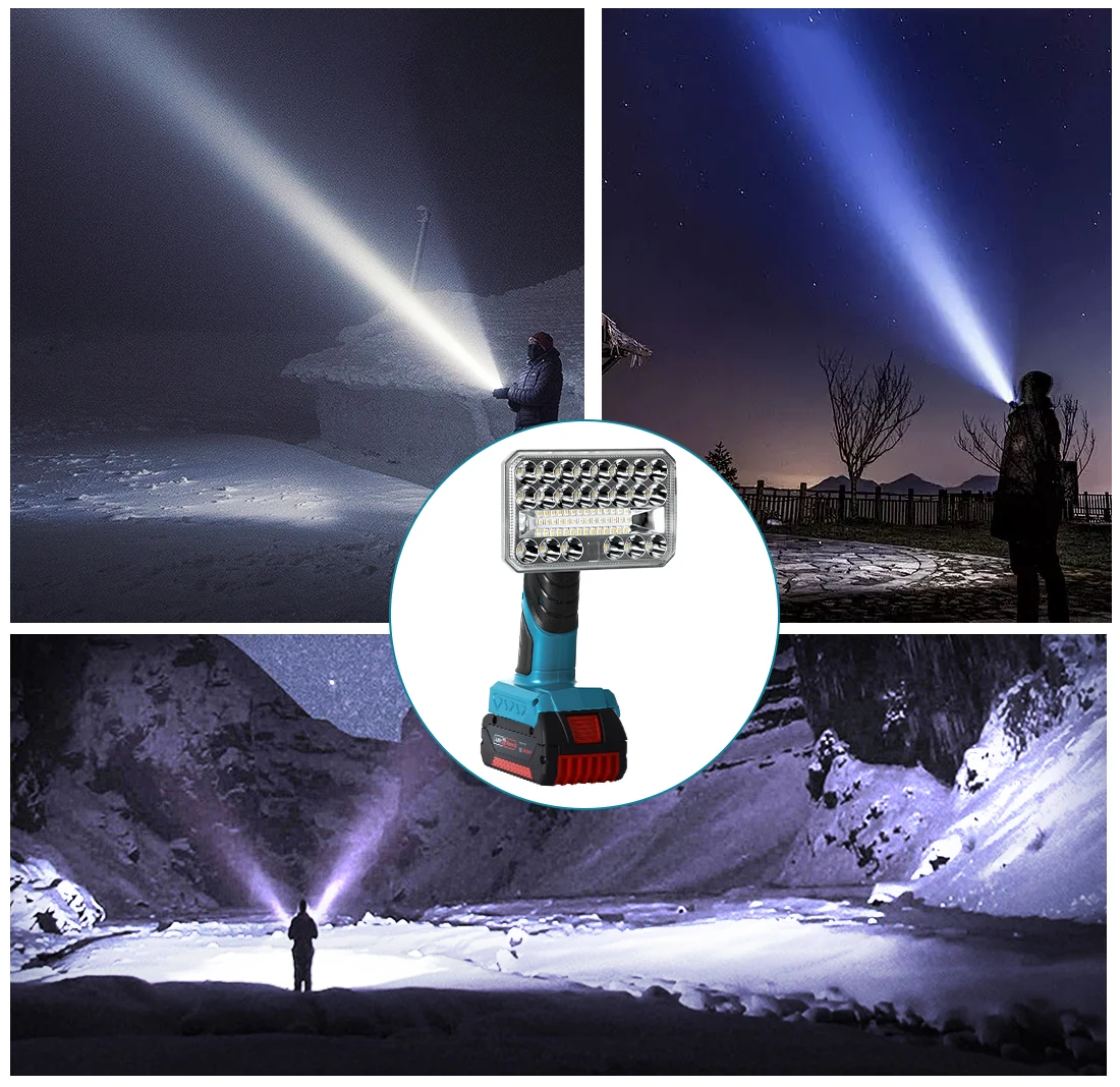 2000LM Cordless LED Work Light for Bosch 18V, USB-A 2.1A Fast Charging, Jobsite, Car Repair, Camping, Emergency (No Battery)