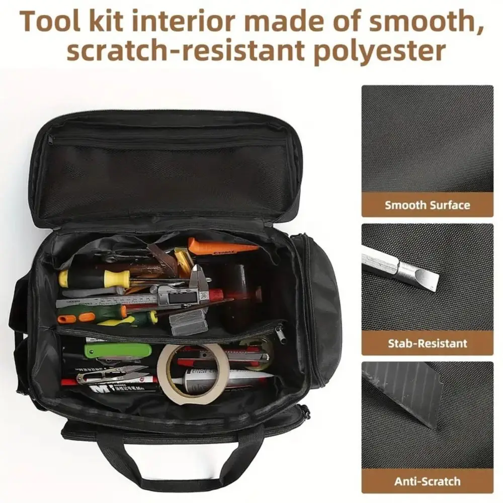 Polyester Tool Storage Bag Multiple Compartments Large Capacity Hand Tool Bag Organized Storage Reinforced Construction