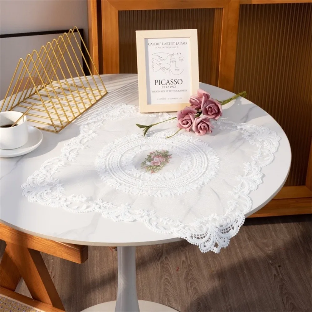 Lace Dining Table Cover Square Heat Resistant Lace Tablecloth Doily Placemat Embroidered Coffee Coasters Napkin Beside Table