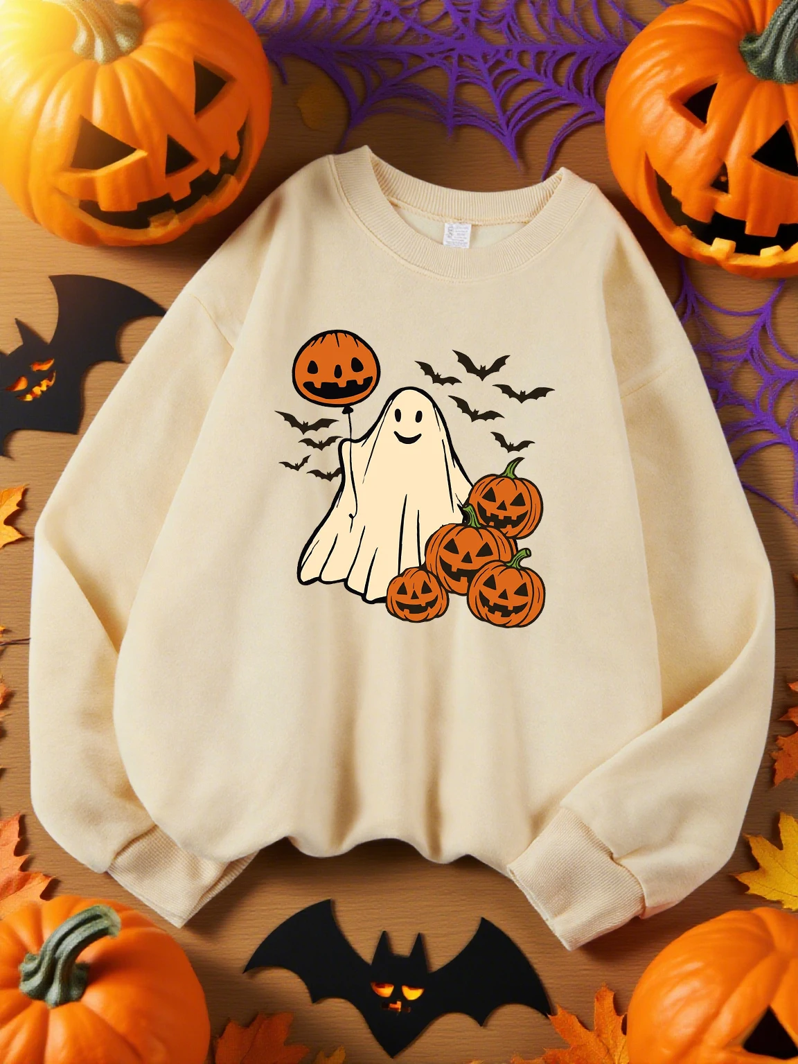 اليقطين بالون الشبح والخفافيش نمط البلوز امرأة الرياضة Y2K أعلى الخريف ملابس رياضية غير رسمية فضفاضة الهيب هوب بلوزات #6