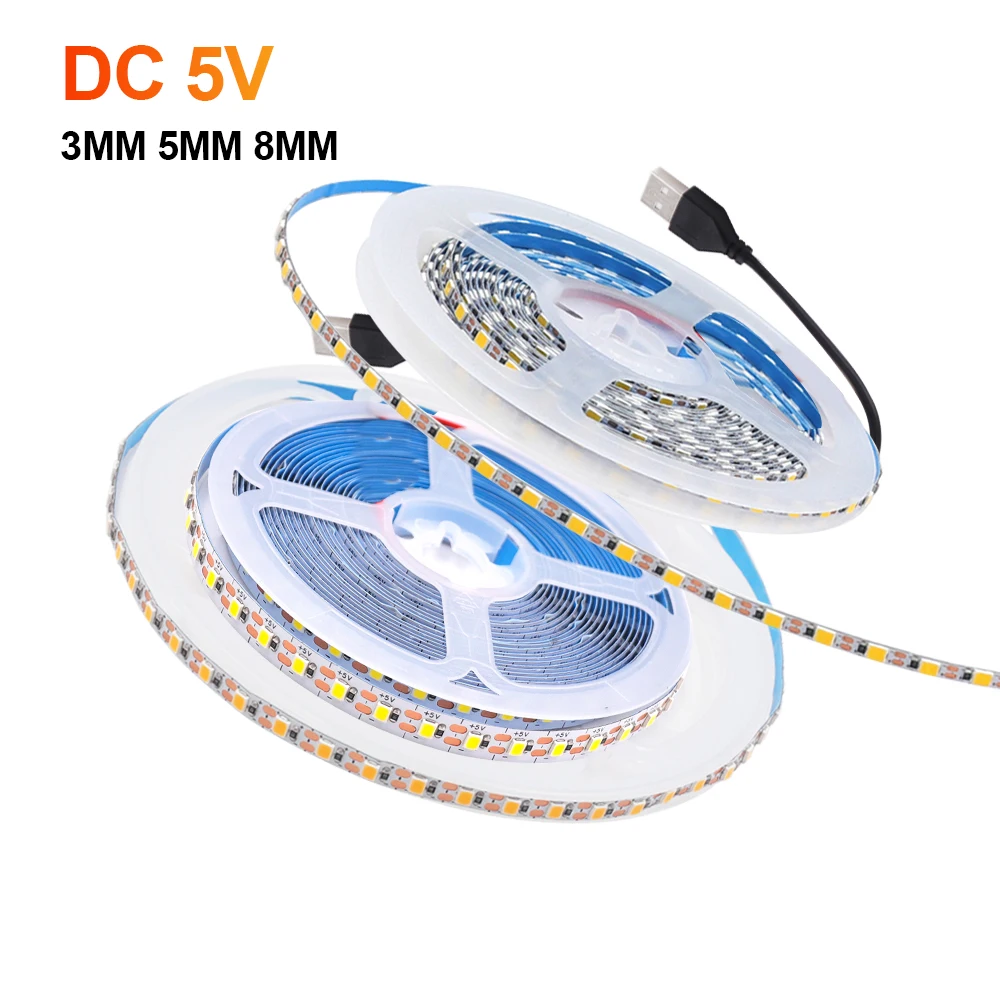 3MM 5MM 8MM  PCB LED Strip Light DC5V SMD2835 120LEDs/m Flexible Tape Ribbon Backlight Lamp IP20  Warm Natraul Cool White