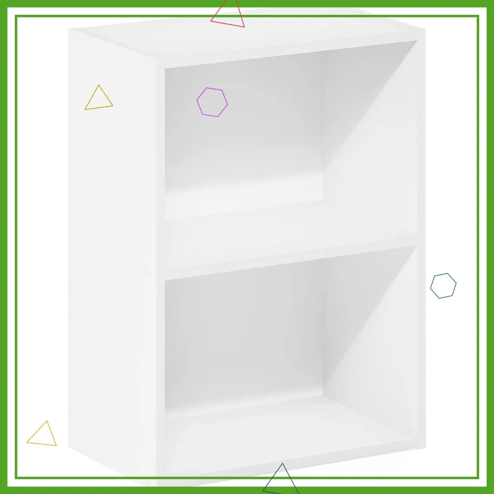 2-Tier White Bookcase Storage Shelf for Books Display Organizer Durable Wood Furniture