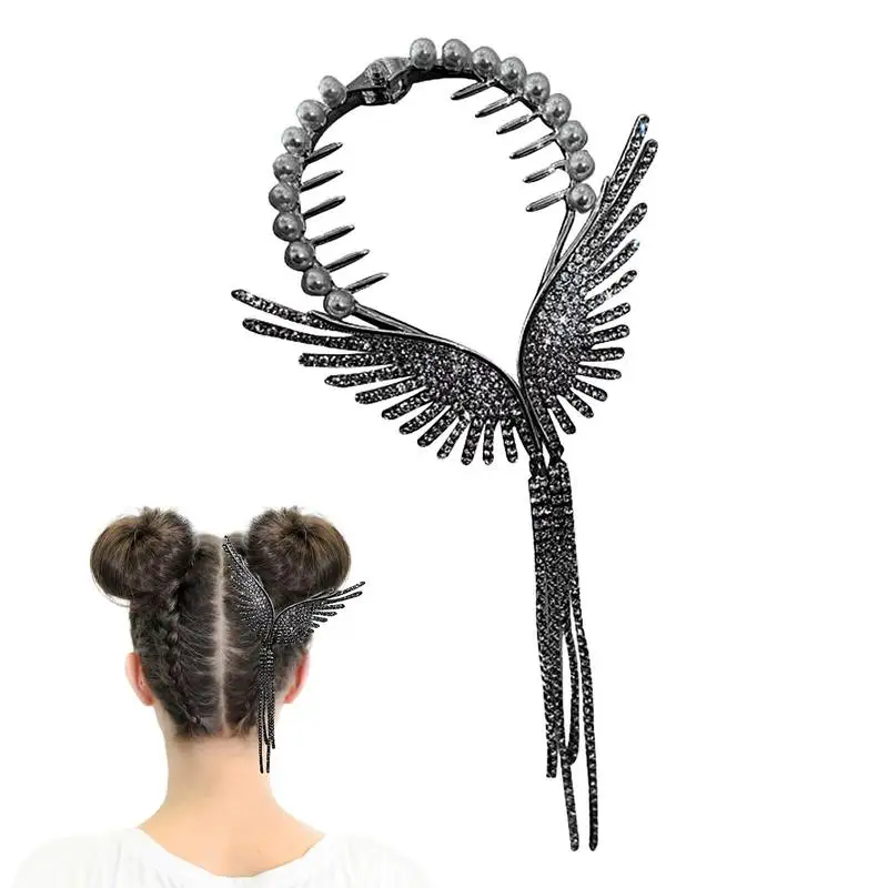 

Angel Wings Hair Clip Imitation Pearl Rhinestone Tassel Chain Ponytail Buckle Hairpins Female Hair Card Hair Accessories