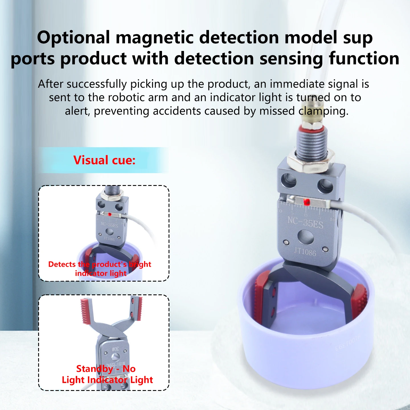 Pneumatic Finger Cylinder Clamp,NC Series Mini Internal Support Fixture with Silicone Pad and Detection,Sprue Gripper Accessorie