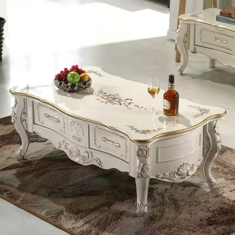 European coffee table, TV cabinet, living room, simple pastoral, French ivory, white small apartment, solid wood lacquered coffe