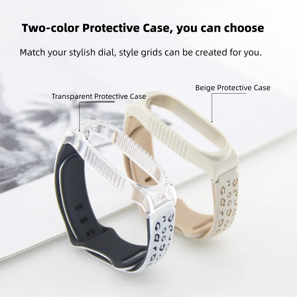표범 무늬 실리콘 시계줄 & 보호 케이스 샤오미 미 밴드 3 4 5용 내구성 빠른 탈착 스마트 워치 밴드