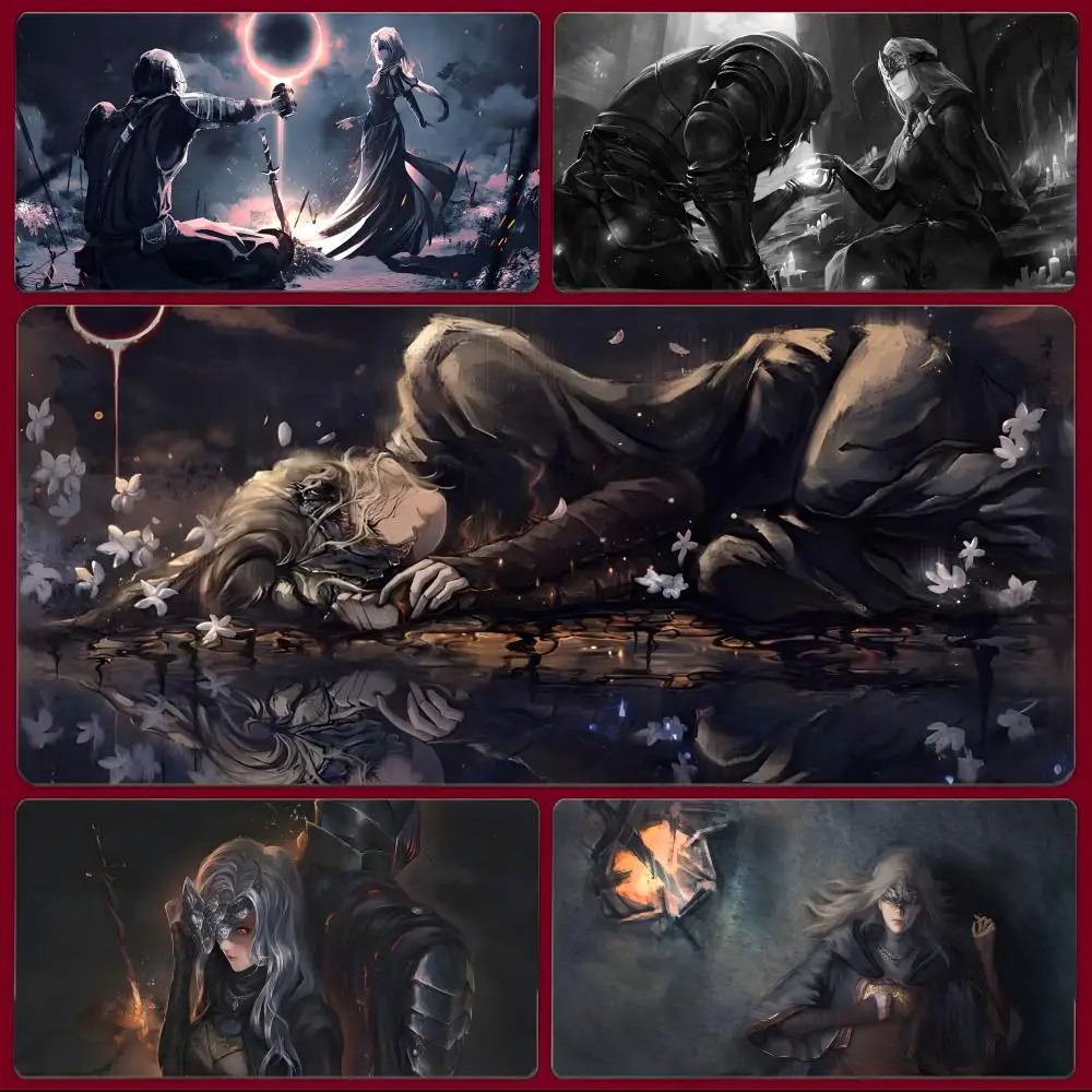 Alfombrilla de ratón Dark Fantasy D-Dark Souls III Fire Keeper, alfombrilla de ratón grande para juegos con bordes cosidos, alfombrilla de escritorio gruesa para PC