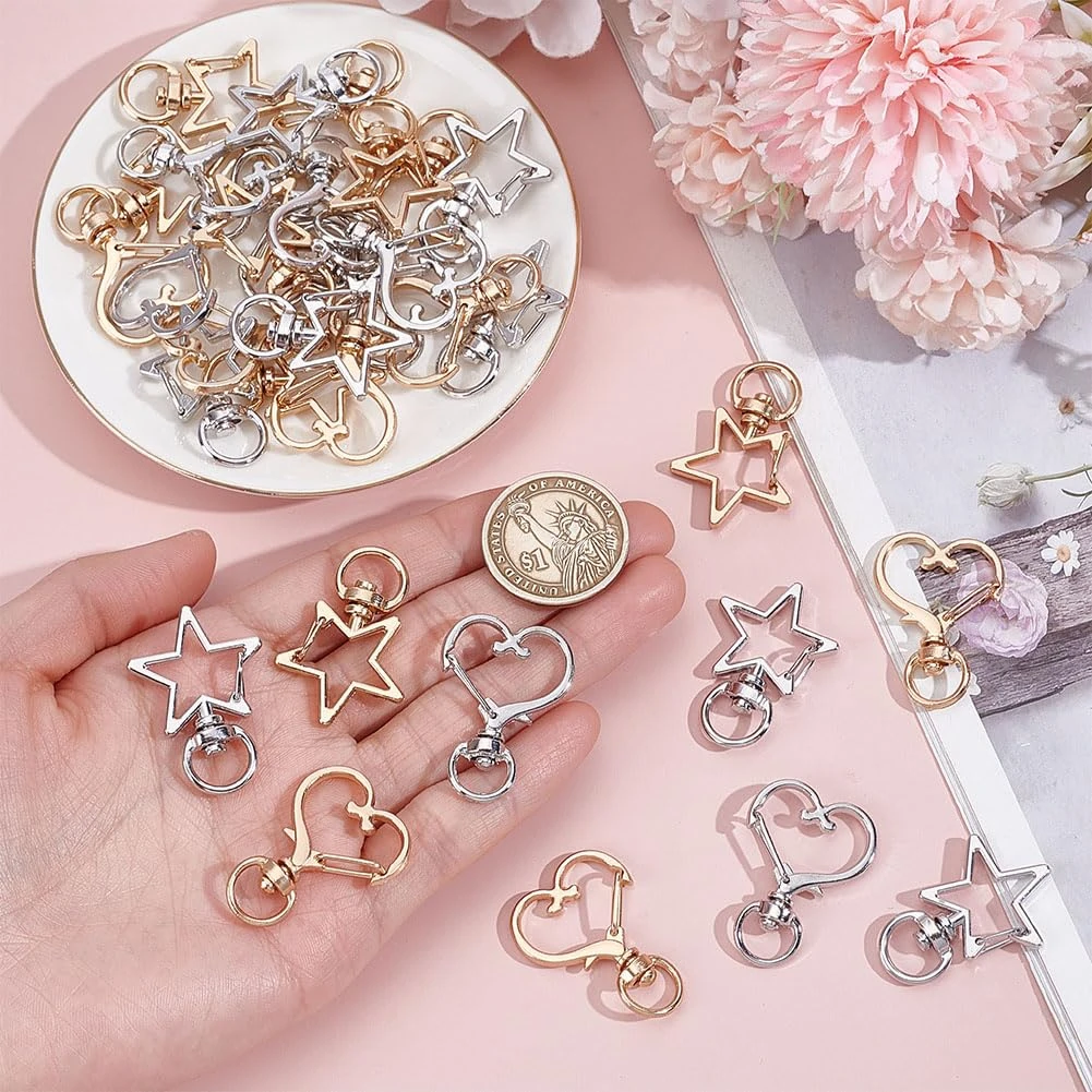 6Pcs Heart Shape Rotation Alloy Lobster Spring Clasps Openable Key Ring Hook Carabiner Connector Dog Chain Buckles DIY Jewelry