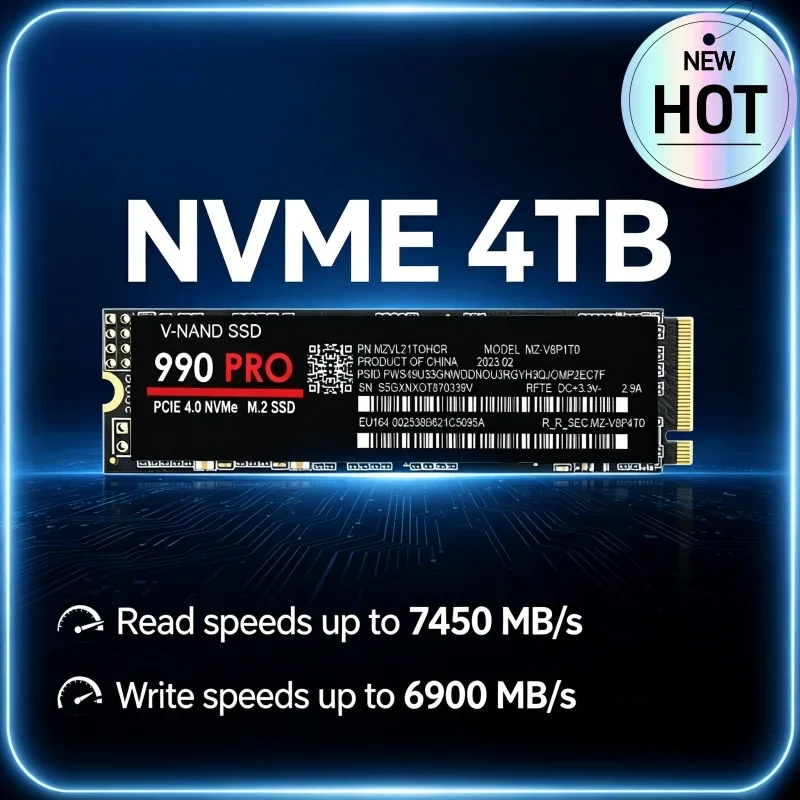 990 PRO M.2 2280 NVMe PCIe4.0 SSD 4TB Large Capacity Solid State Drive Plug And Play Game Storage For PS5 Laptop Gaming Office
