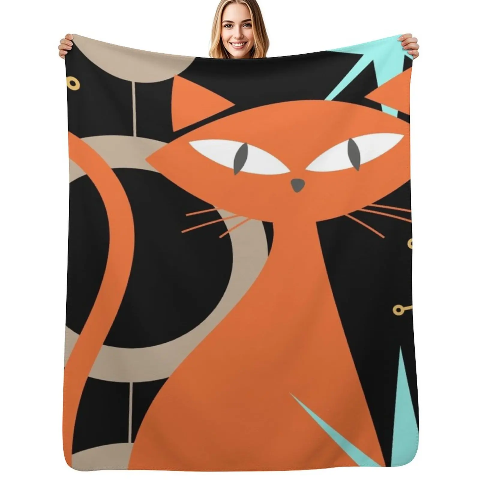 

mid century modern, atomic cats, atomic cat, 1950as, kitty, popular cat design, atomic starbursts, starburst, di Throw Blanket