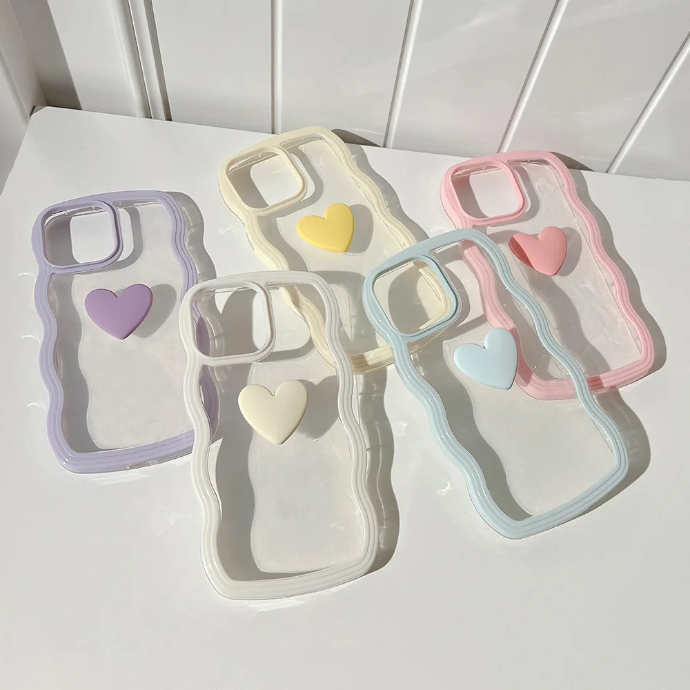 

Wave edge suitable for iPhone 16 phone case 15 for Apple 13 solid color heart XS simple candy color 14promax