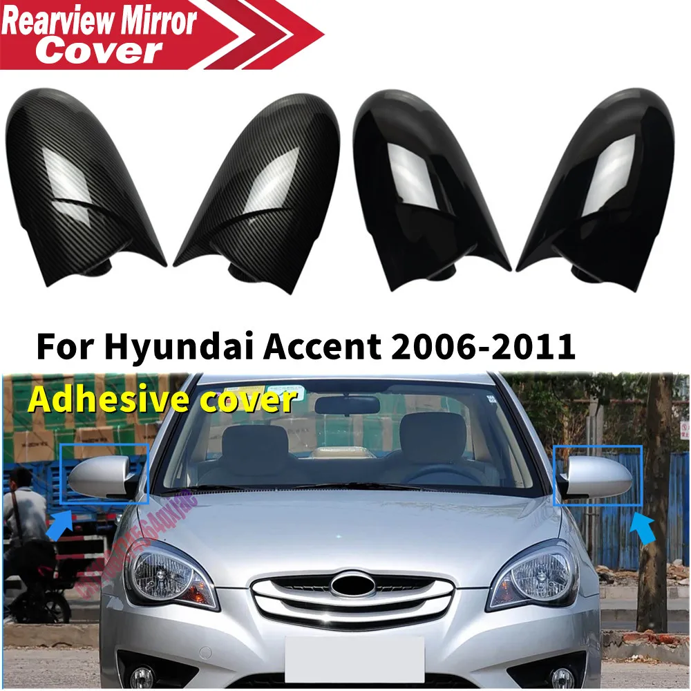 For Hyundai Accent 2006-2011 ABS Rearview Side OX Horn Mirror Cover Wing Cap Exterior Door Housing Trim Adhesive Sticker
