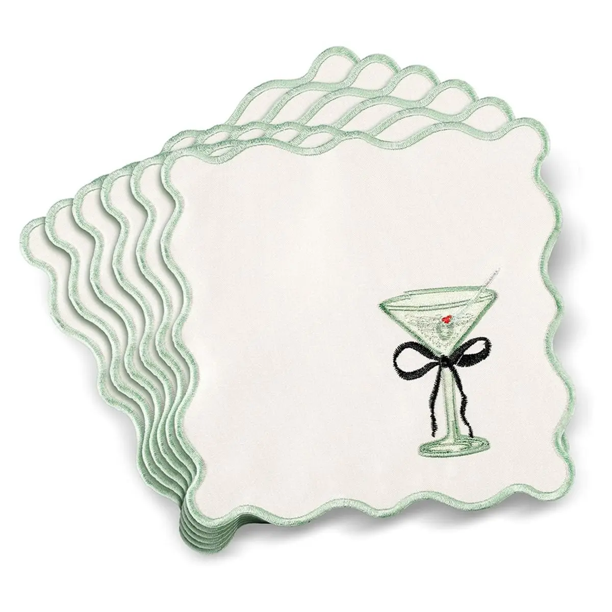 2026 New 6 Pcs Cocktail Napkins Cloth Scalloped Embroidery A Bit Older Party Supplies 6