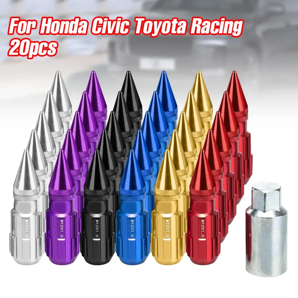 

20 шт. гоночных колесных гаек Spike Racing - M12x1.5/1.25, 79 мм, удлиненные алюминиевые гайки для тюнинга с противоугонным замком