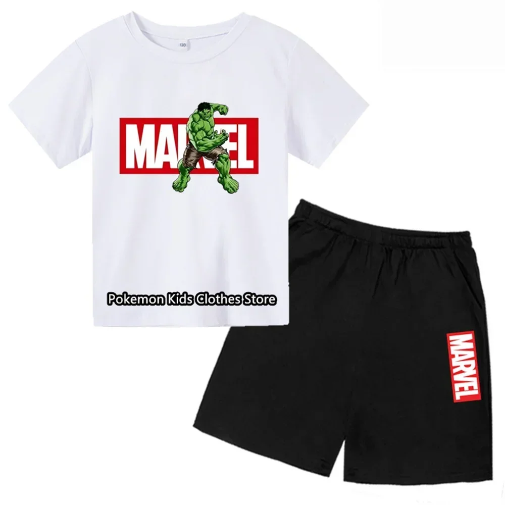 2024 Summer T-shirt Hulk Spiderman Kids baby T-shirt Fashion Boys baby casual Short sleeve shorts Girls short sleeve suit