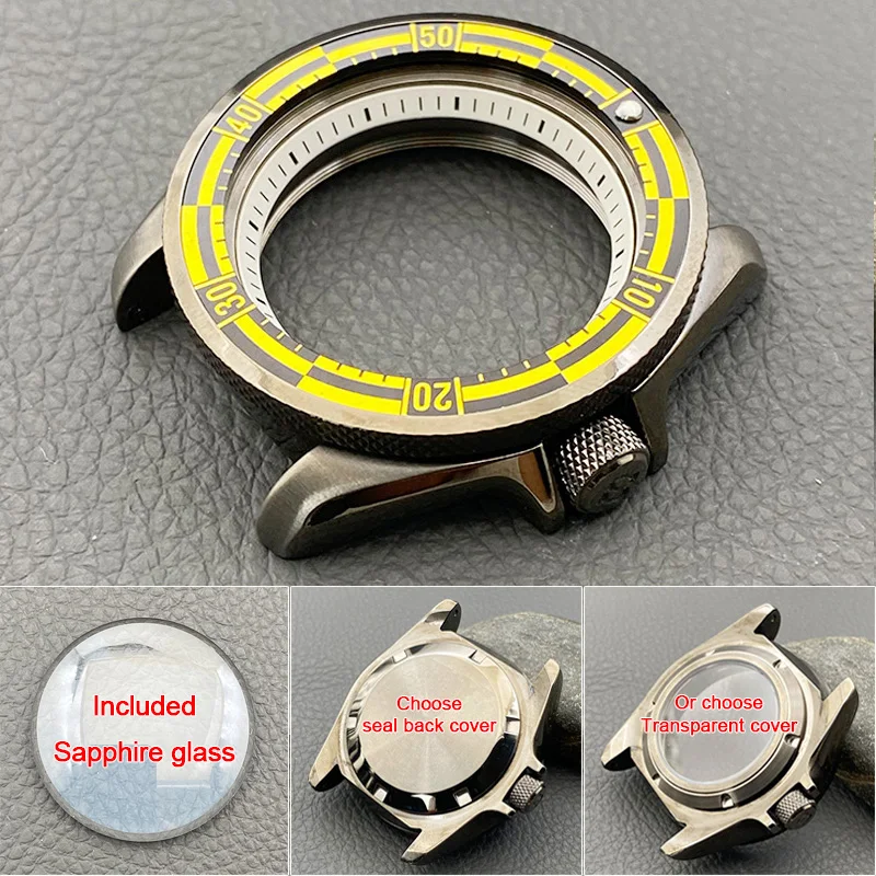 Mod Gun Color SKX007 Watch Case NH35 Case with Sapphire Crystal Glass Crown at 3.0 Fits NH34 NH35 NH36 Movement Men Watch Case