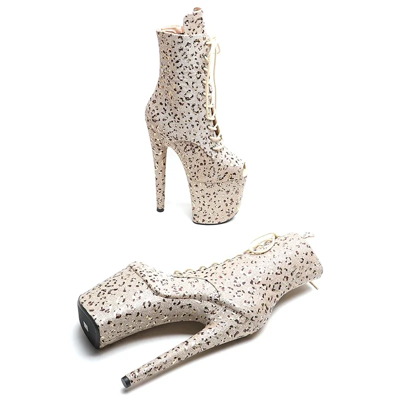 Leecabe  20CM/8inches Glitter Leopard Upper Fashion trend platform High Heel Party stripper heel  Boots Pole Dance boots