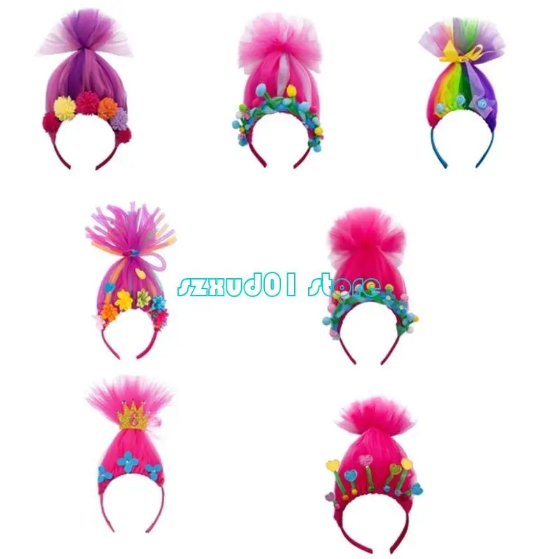 

1XCA Pompoms Tulle Hairbands Photo Props High Ponytail Headbands Party Fun Headpiece