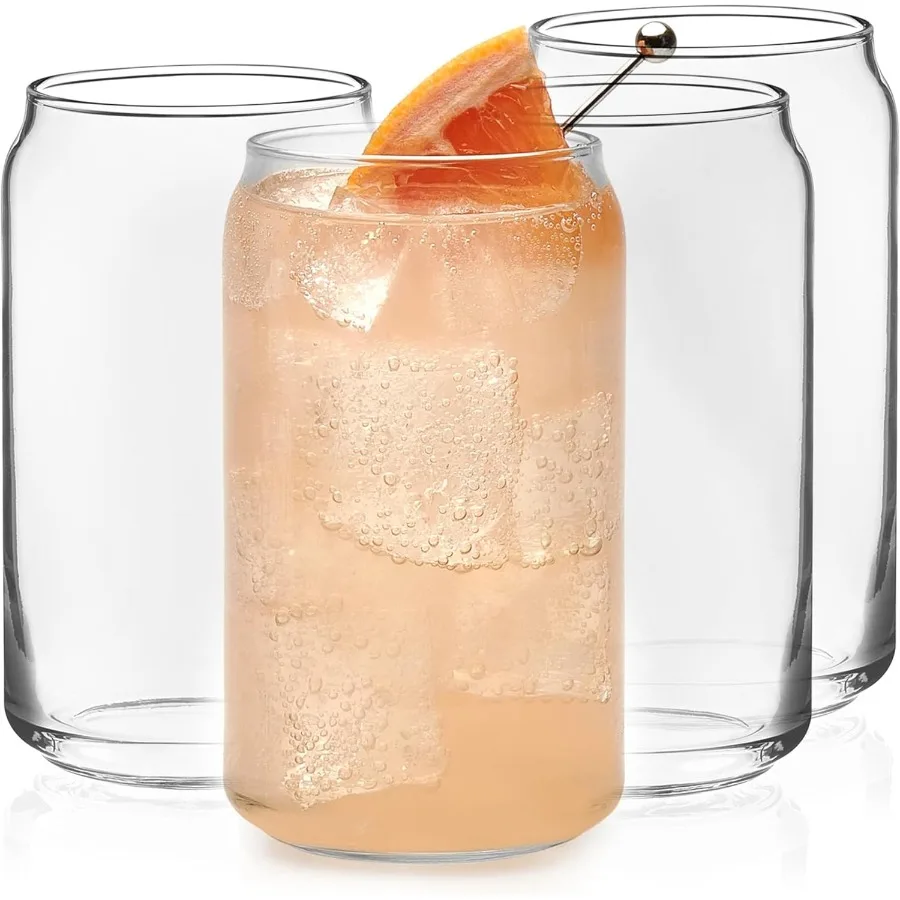 Juego de vasos clásicos de 4 cristalería de cocina transparente para bebidas y cócteles, bonitos vasos para beber sin plomo 16