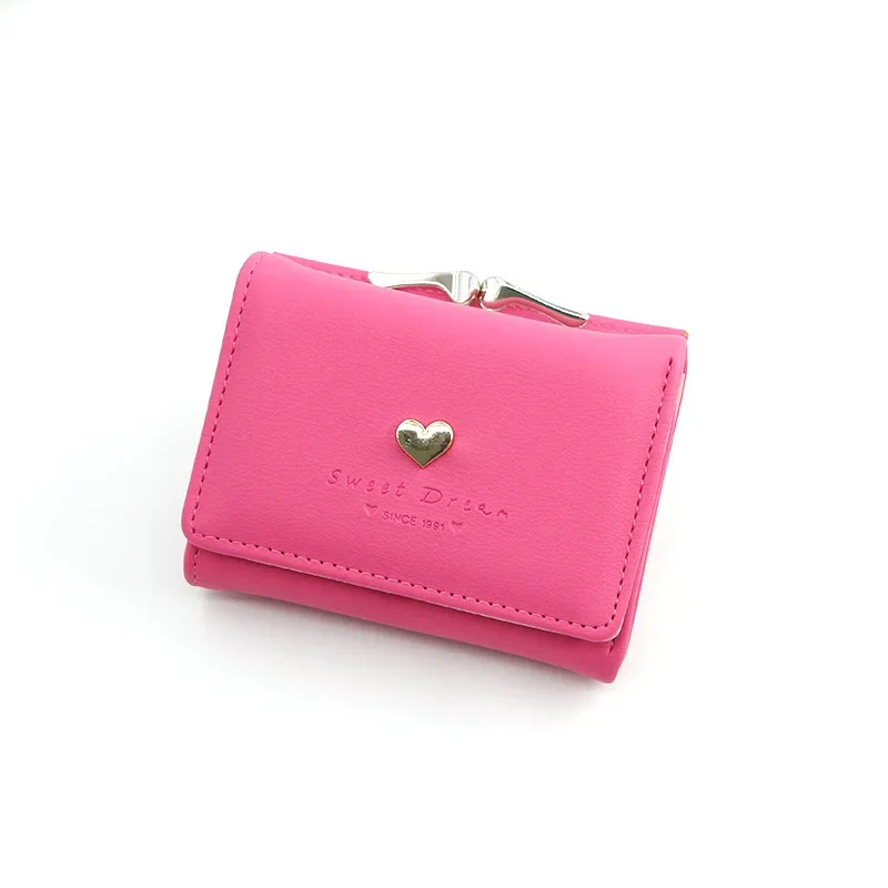 New Candy Color Fashion Women Coin Purse Leather Solid Color Vintage Short Wallet Heart Hasp Ladies Girls Card Holder Clutch Bag
