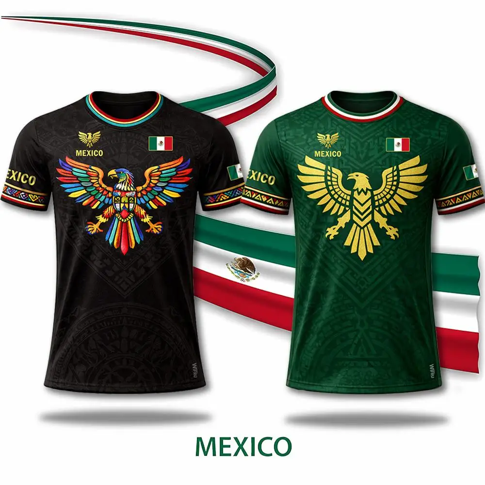 Summer Unisex Mexico Retro Flag Print Football Jersey Polyester Quick Dry Breathable Casual Sports World Cup Top