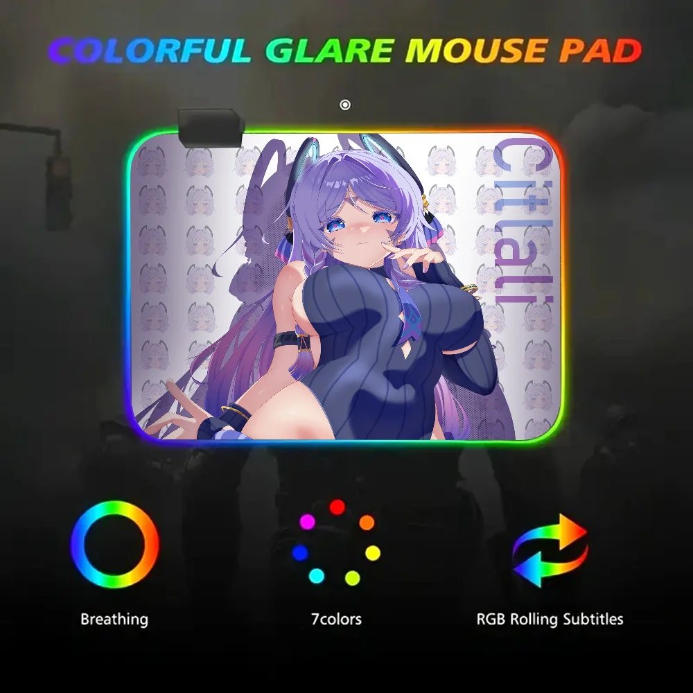 Citlali Genshin Impact Mousepad RGB Small Size Gaming Mouse Pad With LED Light Desk Mat Super Smooth Non-slip Rubber Bottom