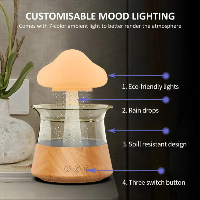 Cloud Rain Diffuser Humidifier Raindrop Aromatherapy Machine Timer Portable Air Humidifier with Colorful Rain Lamp