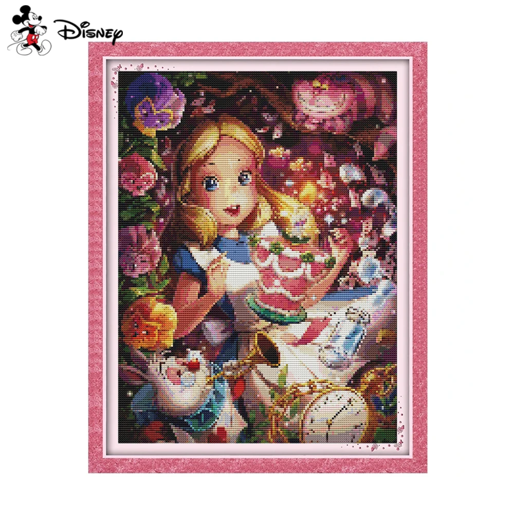 Disney Alice In Wonderland Cross Stitch Cartoon Embroidery Cheshire Cat  Clock Handmade Knitting New 2023 Wall Art Home Decor