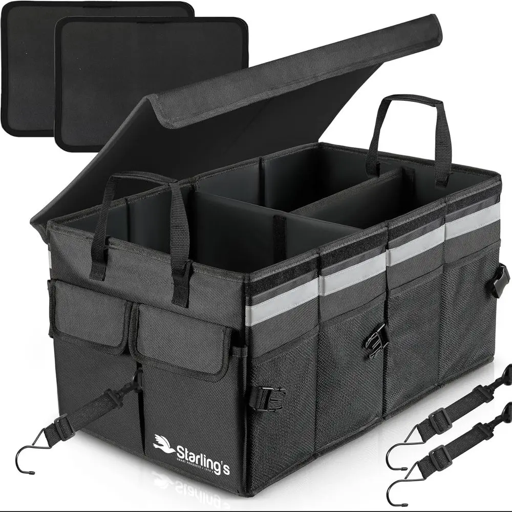 

Super Strong Trunk Organizer with Adjustable Straps and Nonslip Waterproof Bottom for Cars, SUVs, and Trucks (Black, 2)