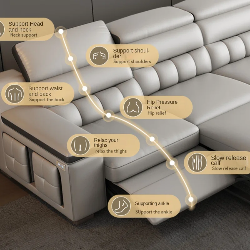 

First class first layer leather multifunctional sofa bed cabin, electric size unit, living room, foldable dual purpose