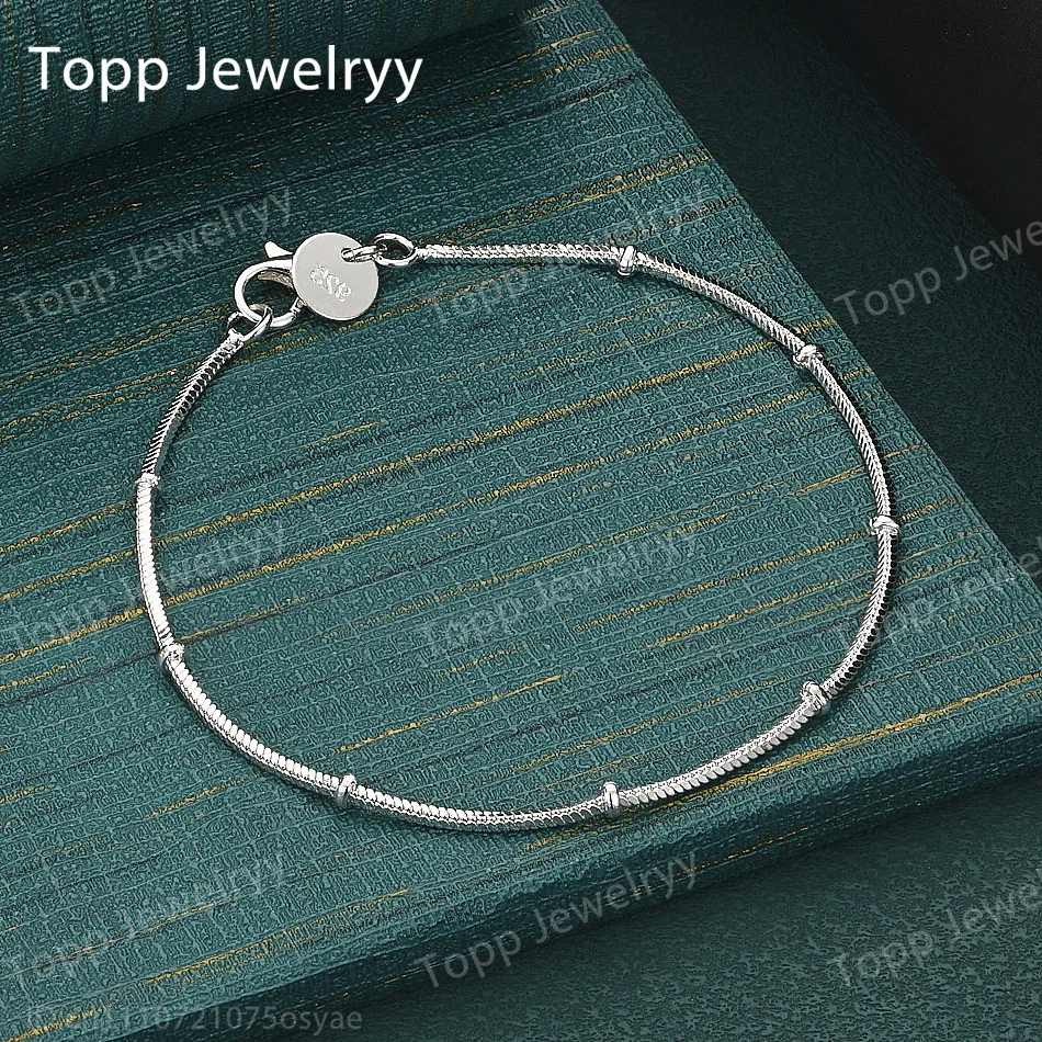 925 Sterling Silver Minimalist Spacer Bead Snake Chain Bracelet – Stylish Party Gift & Wedding Jewelry for Women