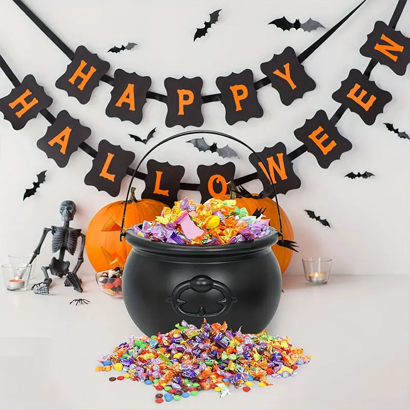 علبة بلاستيكية كبيرة للزينة للهالوين ، مرجل ساحرة المعالج ، دلو الحلوى ، الديكور الأسود #4